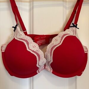Tommy Hilfiger Red Push-up Bra with Lace Accents